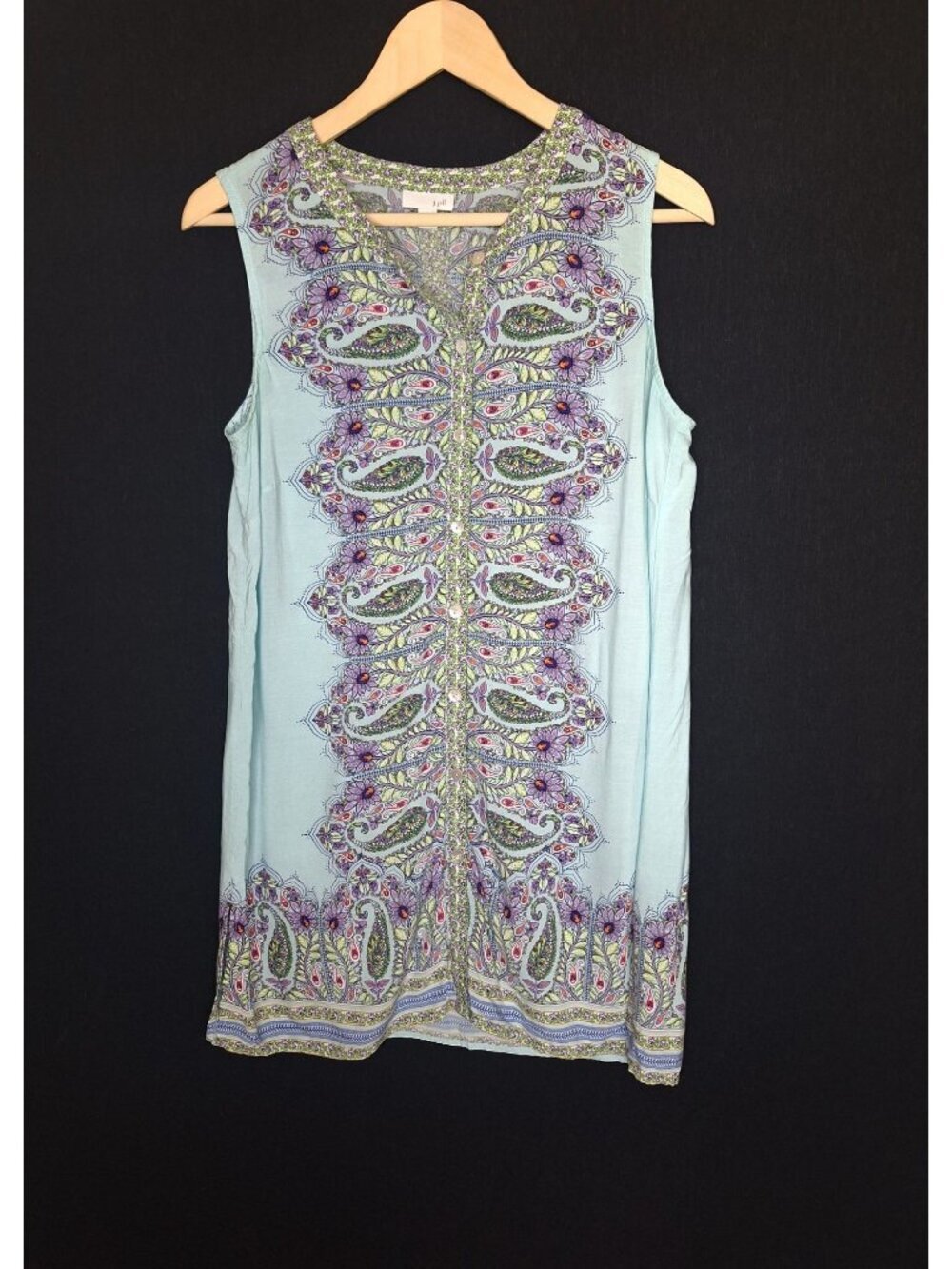 💙 J.Jill Sleeveless Paisley Top Size M Blue Purple Boho Button Front Lightweigh